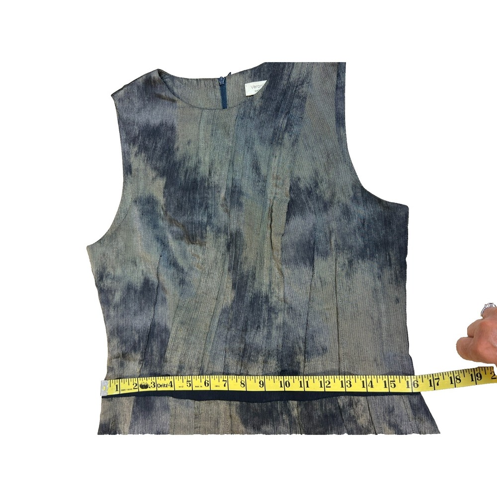VERONIKA MAINE Fit & Flare Dress Gray Watercolor Pintucks Sleeveless Lined SZ 14 - Picture 16 of 17